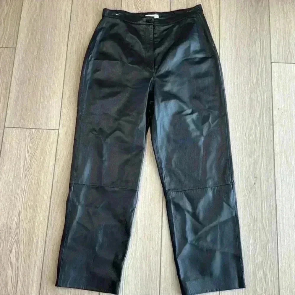 Apostrophe Black Faux Leather Straight Leg Pants